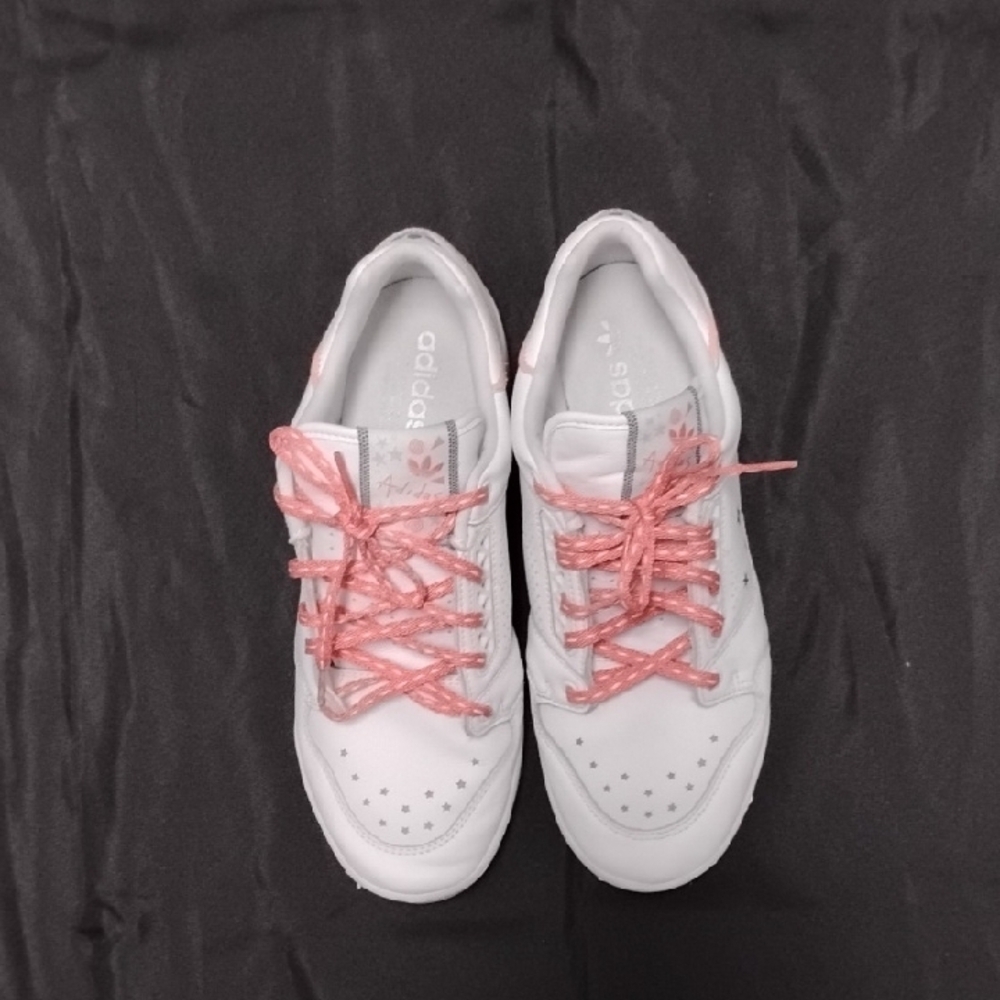 Adidas Women's White Sneakers with Pink Accents